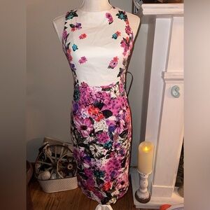 Maggy London Floral Midi Dress - White and Purple